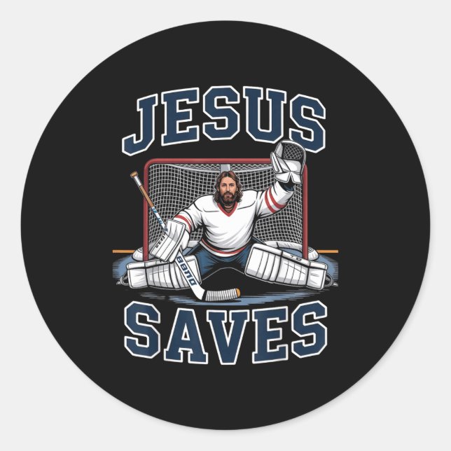 Adesivo Redondo Jesus Saves Hockey Player Team God Hockey Lovers H (Frente)