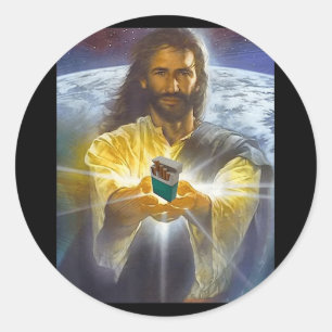 Adesivo Redondo Jesus Segurando Cigarros, Jesus Engraçado