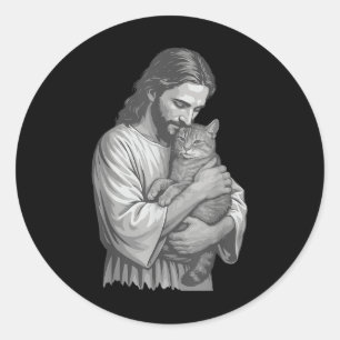 Adesivo Redondo Jesus segurando gato