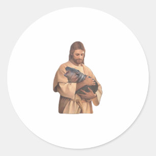Adesivo Redondo Jesus Segurando Moo Deng Tank Topo