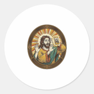 Adesivo Redondo Jesus Selfie Acidental com Câmera Frontal e Papada