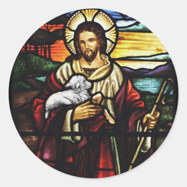 Adesivo Redondo Jesus Shepherd com sua ovelha (Frente)
