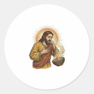 Adesivo Redondo Jesus Sufocando Migalha de Chip de Tortilha Seca H