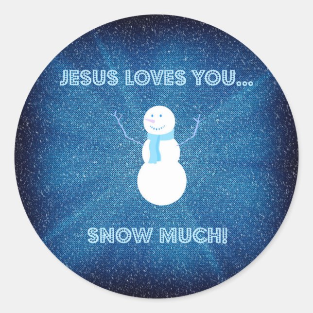 Adesivo Redondo Jesus Te Ama Muito Neve! Christian Snowman Blue (Frente)