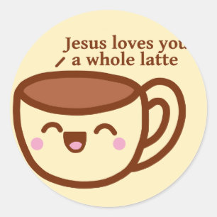 Adesivo Redondo Jesus te ama um latte Sticker inteiro