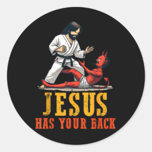 Adesivo Redondo Jesus Tem Suas Costas Cristão Engraçado Jiu-jitsu