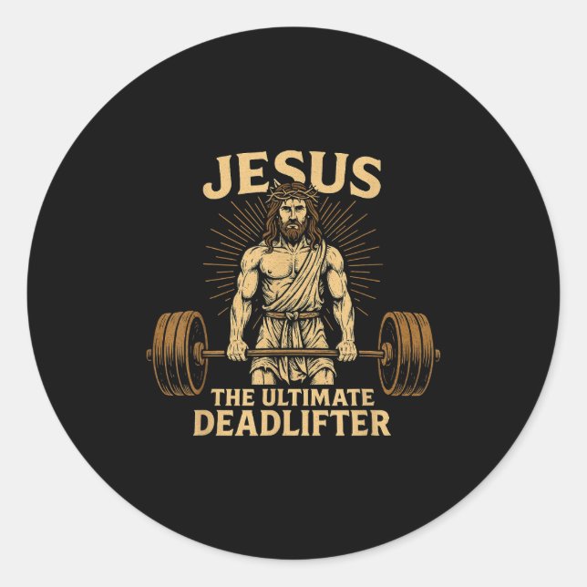 Adesivo Redondo Jesus The Deadlifter Christian Fitness  (Frente)