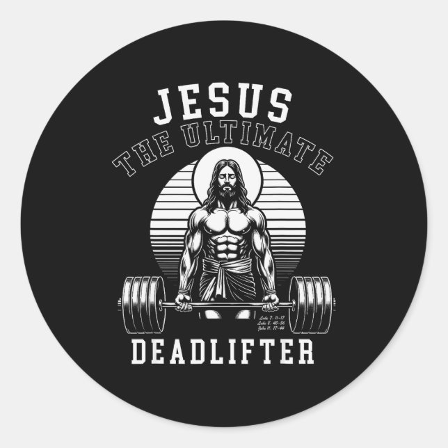 Adesivo Redondo Jesus The Deadlifter - Jesus Deadlifting Christian (Frente)