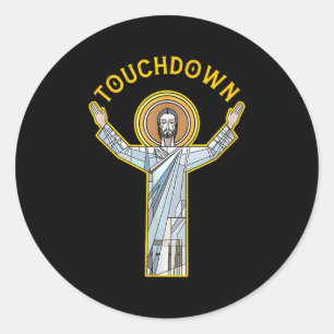 Adesivo Redondo Jesus Touchdown Diversão Fé Cristã Frase Meme C