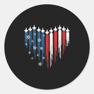 Adesivo Redondo Jet Airplane Heart Red White Blue American Flag 4t