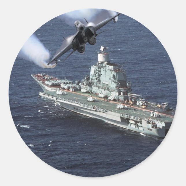 Adesivo Redondo Jet Fighter Over Marinho Ship (Frente)