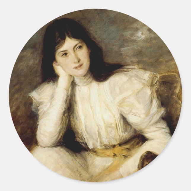 Adesivo Redondo Jeune Fille Reveuse, Retrato de Berthi Capel (Frente)