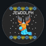 Adesivo Redondo Jewdolph Ugly Hanukkah Reindeer Menorah Chanukah<br><div class="desc">Jewdolph Ugly Hanukkah Reindeer Menorah Chanukah</div>