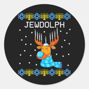 Adesivo Redondo Jewdolph Ugly Hanukkah Reindeer Menorah Chanukah