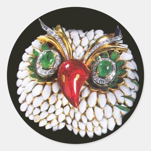 Adesivo Redondo JEWEL OWL Dourado,Green Emerald,opale (Frente)