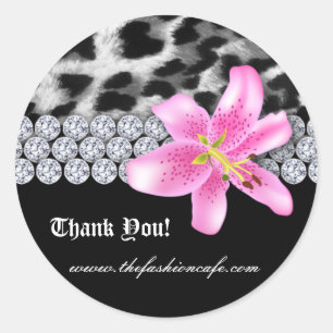 Adesivo Redondo Jewelry Leopard Sticker Lily Flower Obrigado