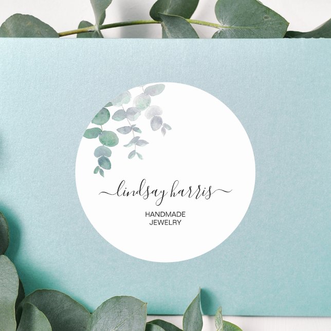 Adesivo Redondo Jewelry Watercolor Eucalyptus (Criador carregado)