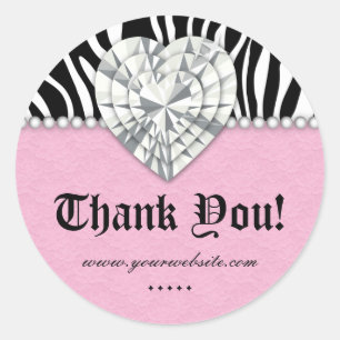 Adesivo Redondo Jewels Zebra Pearl Lace Heart Pink Obrigado