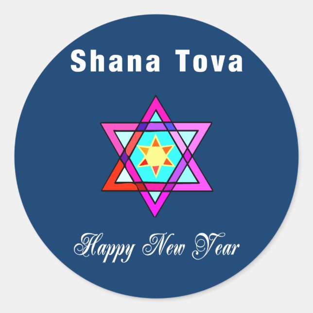 Adesivo Redondo Jewish Star Shana Tova (Frente)