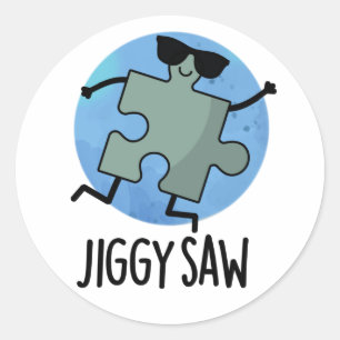 Adesivo Redondo Jiggy Saw Cute Dancing Jigsee Quebra-cabeça Pun