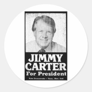 Adesivo Redondo Jimmy Carter afligiu preto e branco