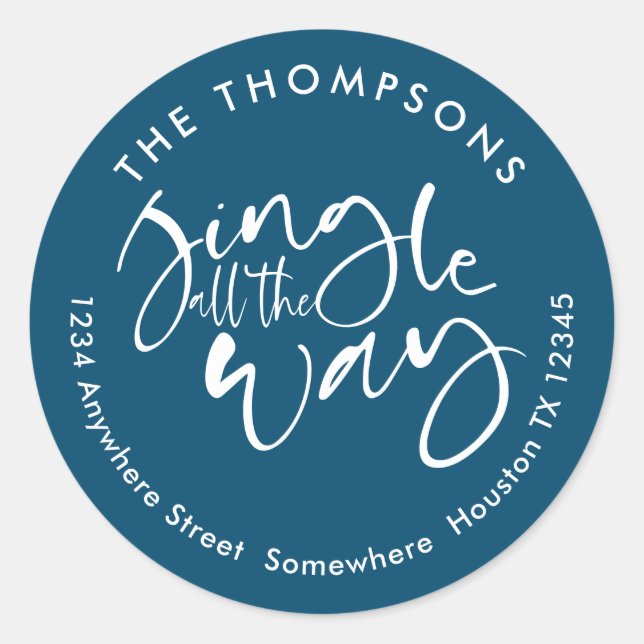 Adesivo Redondo Jingle All Way Name Endereço White Turquoise (Frente)