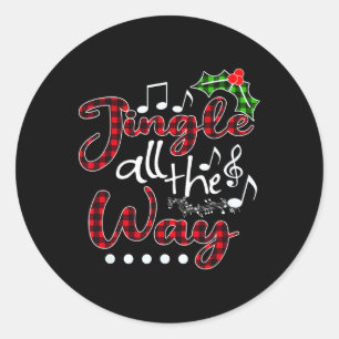 Adesivo Redondo Jingle, até o Natal da Xadrez de Buffalo Vermelho