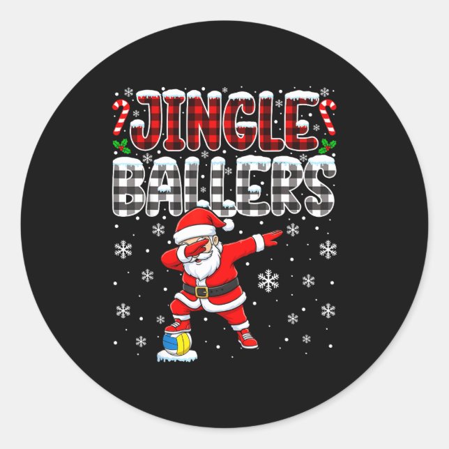 Adesivo Redondo Jingle Ballers Plaid Santa Dabbing Volleyball Chri (Frente)