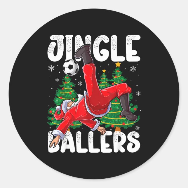 Adesivo Redondo Jingle Ballers Santa Football Christmas Soccer Pla (Frente)