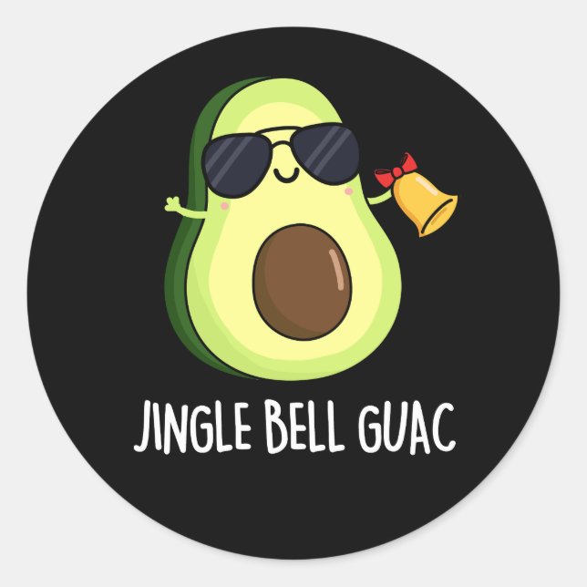 Adesivo Redondo Jingle Bell Guac Funny Avocado Pun Dark BG (Frente)