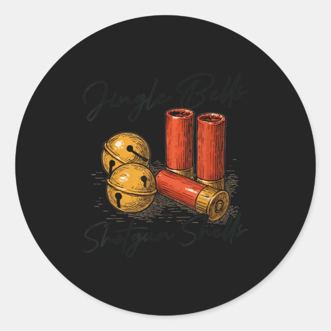 Adesivo Redondo Jingle Bells Shotgun Shells Funny Hunting Christma (Frente)