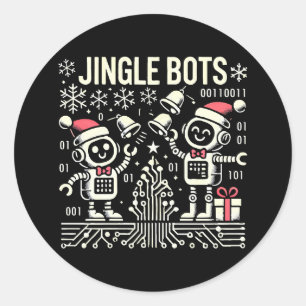 Adesivo Redondo Jingle Bots Festivos Holiday Robots com Santa Hats