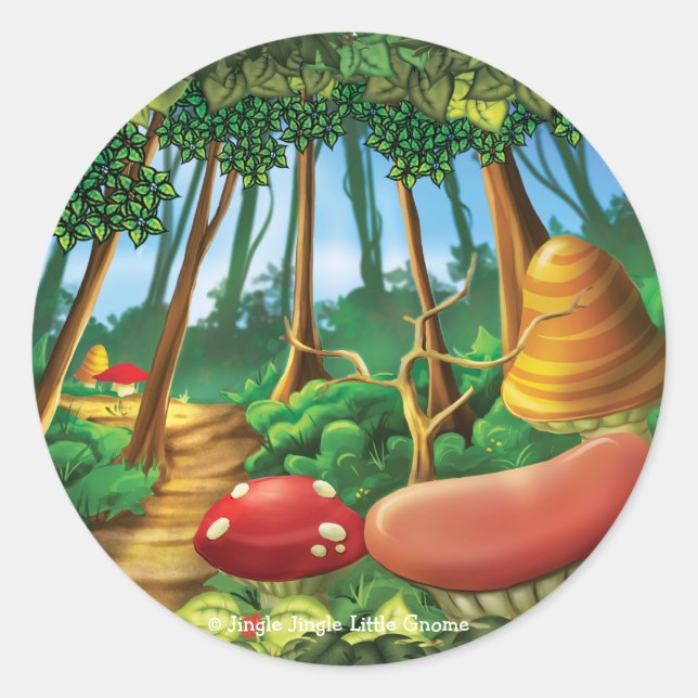 Adesivo Redondo Jingle Little Gnome Forest Stickers (Frente)
