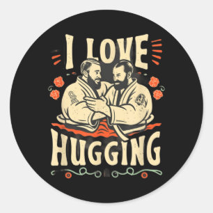 Adesivo Redondo Jiu Jitsu Brasileiro BJJ Amor Abraço Engraçado MMA