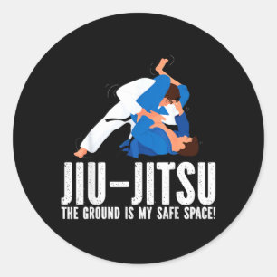 Adesivo Redondo Jiu-Jitsu O Chão É Espaço Seguro Diversão Engraçad