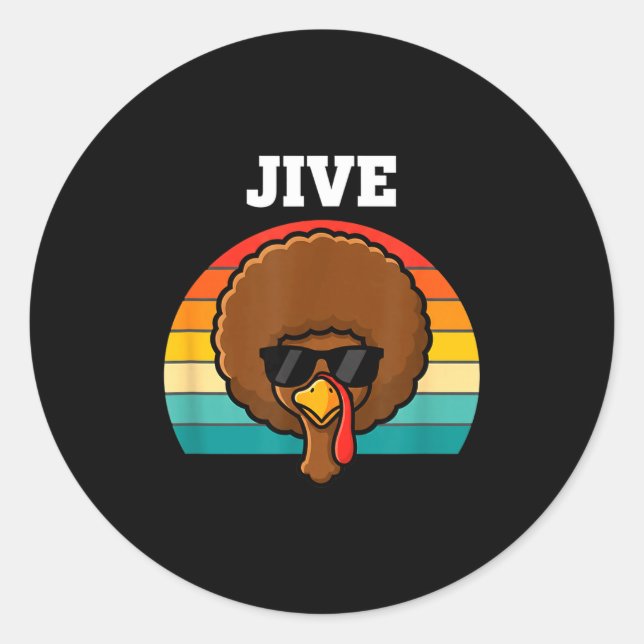 Adesivo Redondo Jive Turkey Afro Retro 70s Thanksgiving Turkey Day (Frente)