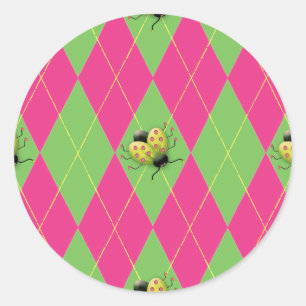 Adesivo Redondo Joaninha cor-de-rosa & verde de Argyle
