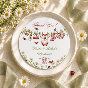 Adesivo Redondo Joaninha Flor Silvestre Menina Chá de Bebê Obrigad
