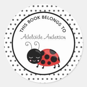 Adesivo Redondo Joaninha Fofa Este Livro Pertence a Personalizado