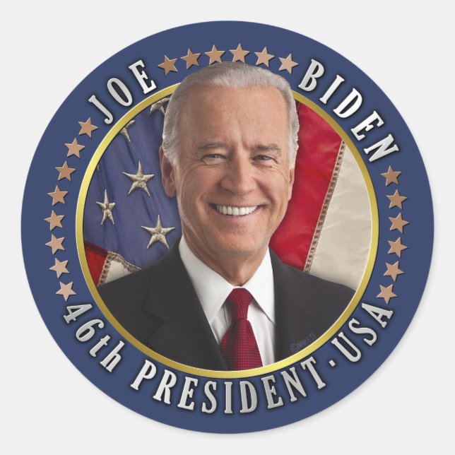 Adesivo Redondo Joe Biden 46º Presidente dos EUA Foto comemorativa (Frente)