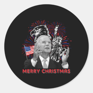 Adesivo Redondo Joe Biden engraçado Feliz Natal em julho Bandeira 