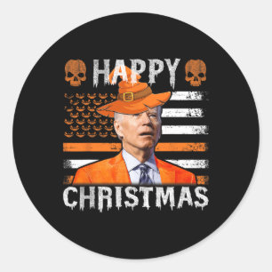 Adesivo Redondo Joe Biden Happy Halloween Feliz Natal EUA Bandeira