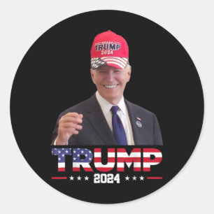Adesivo Redondo Joe Biden Usando Um Chapéu De Trump 1