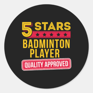 Adesivo Redondo Jogador Badminton de 5 Estrelas - Engraçado Racque