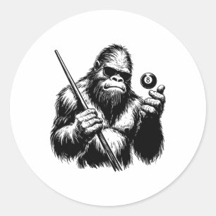 Adesivo Redondo Jogador Bigfoot Billiards - Engraçado Sasquatch Bi