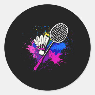 Adesivo Redondo Jogador Colorido de Badminton de Raqueta Colorida