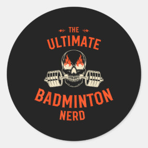 Adesivo Redondo Jogador de Badminton Caveira Flamejante Haltere Fã