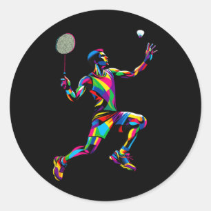 Adesivo Redondo Jogador de Badminton Colorido Arte Pop Lançador de