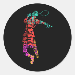 Adesivo Redondo Jogador de Badminton Colorido _ Racket do Shuttle 