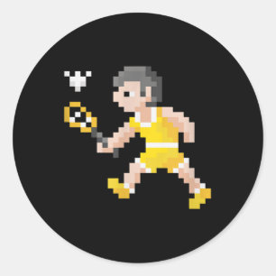 Adesivo Redondo Jogador de Badminton em Pixel Art de Jogo de Vídeo